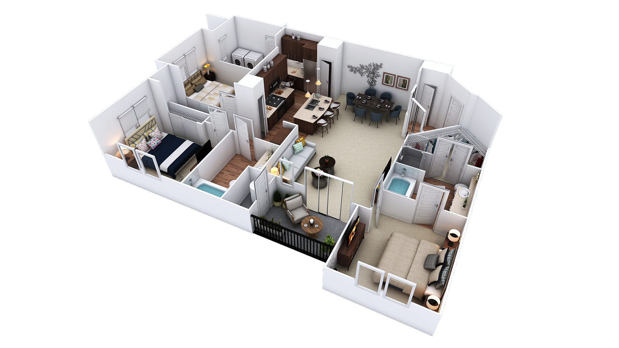 Floor plan for 3 beds, 2 baths, 1447 sqft